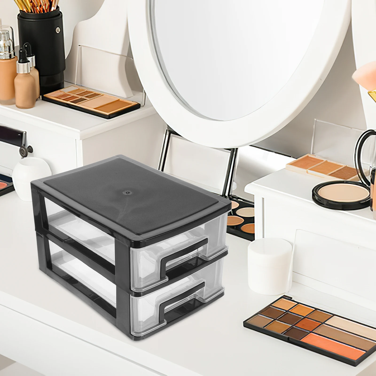 

2 Layers Transparent Storage Box PP Material Makeup Organizer Desktop Drawer Type Desktop Storage Box Container