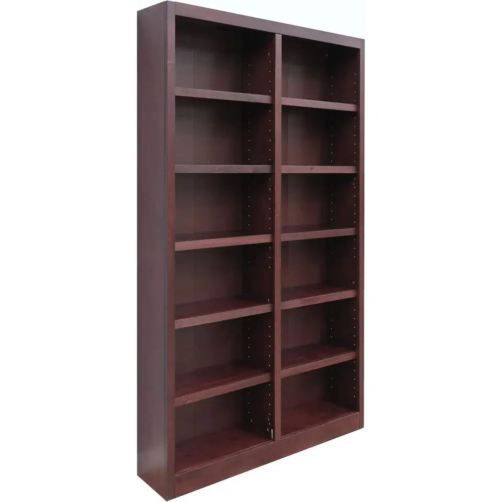 

84 Double Wide Traditional Bookcase with 10 Adjustable & 2 Fixed Shelves, Cherry Finish, Assembly Needed