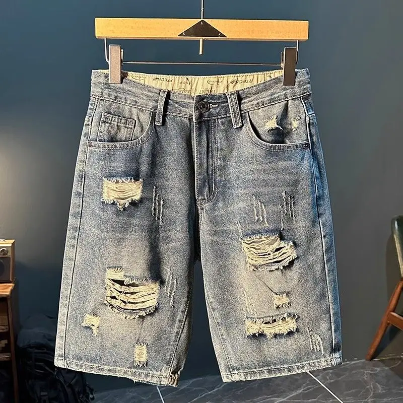 

Men's Loose Straight Leg Jeans Shorts 2025 Trendy Thin Five-Point Summer Fashion Casual Korean Casual Loose Men's Jeans ﻿