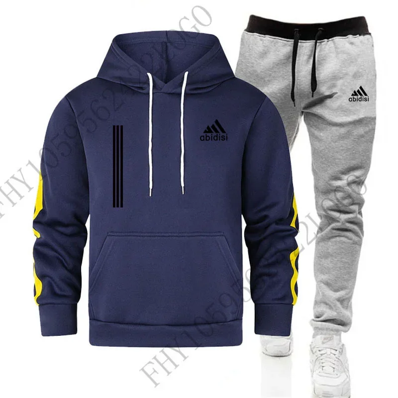 New men\'s autumn and winter fashion hoodie + jogging pants two-piece set of leisure fitness sports building suit