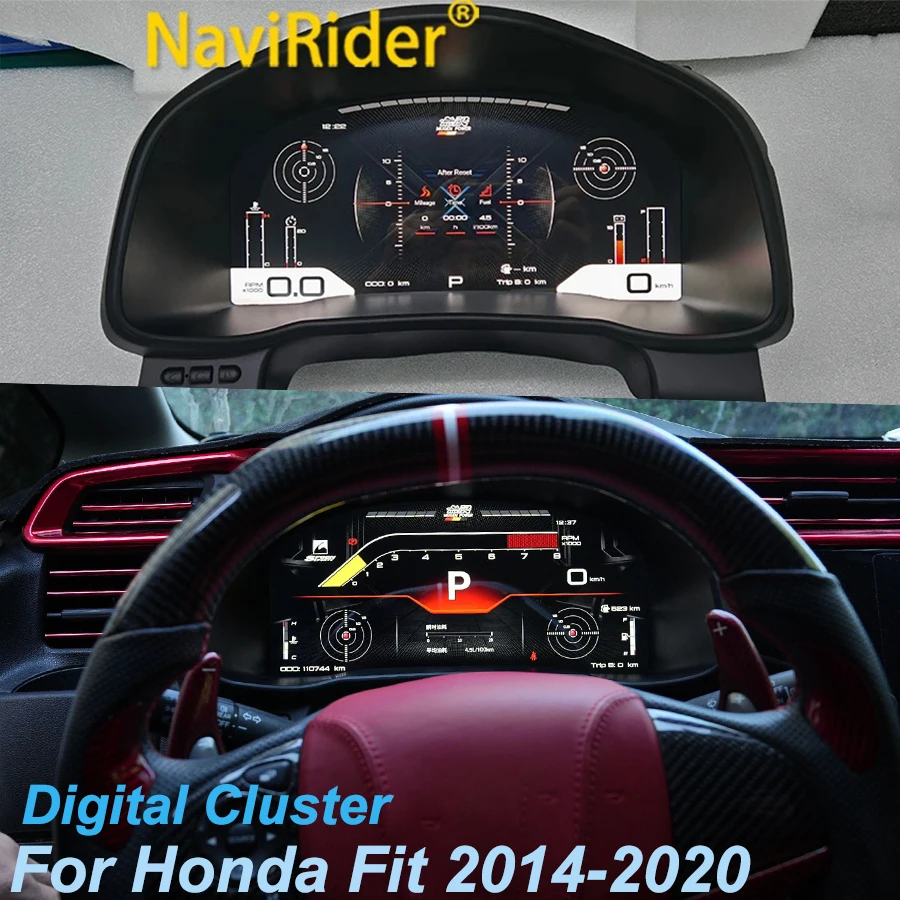

ЖК-панель приборов для Honda Fit 2014-2020, цифровая приборная панель, виртуальный кокпит, мультимедийный проигрыватель, экран спидометра