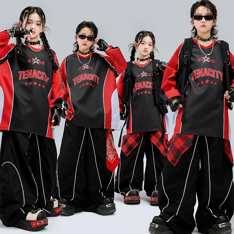Boys Hip Hop Fashion Contrast Sweatshirt Camouflage Cargo Pants Girls K-pop Clothes Sets Kids Jazz Costumes Children Streetwear