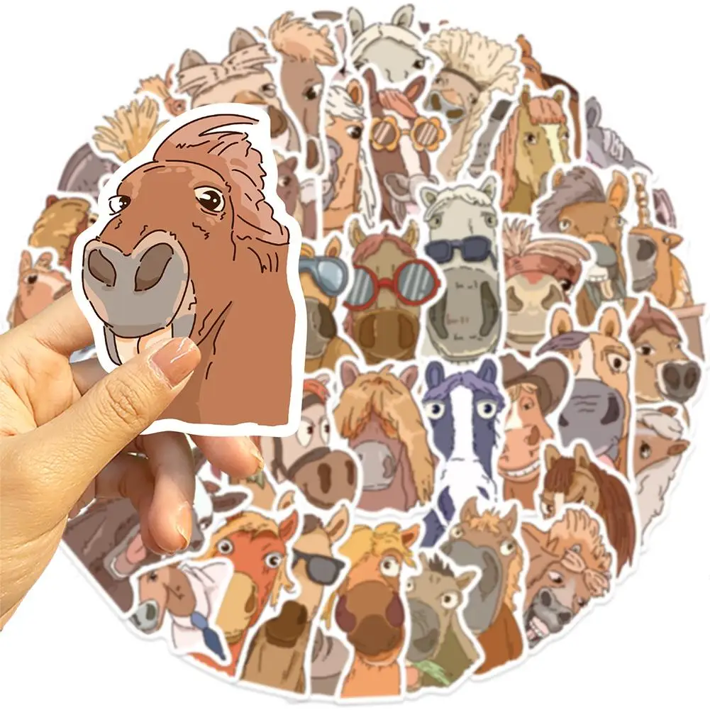 재미있는 만화 말 스티커 50개 혼합 재미있는 말 표정 노트북 DIY 전화 스크랩북 스케이트보드 스티커 장식 그래피티 V7S7