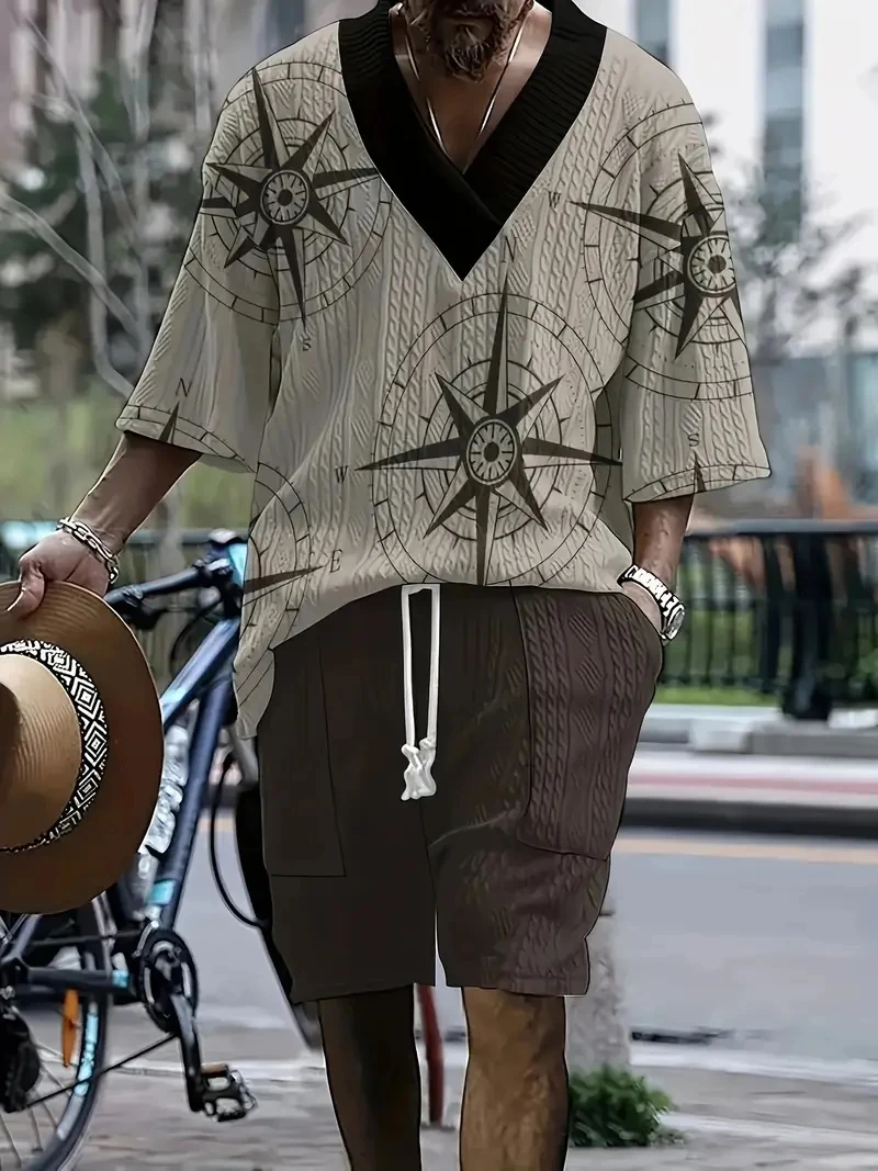 

2025 Men's Business Casual Jacquard Knitted short-sleeved Set, a new summer bestseller Men's 2-piece set