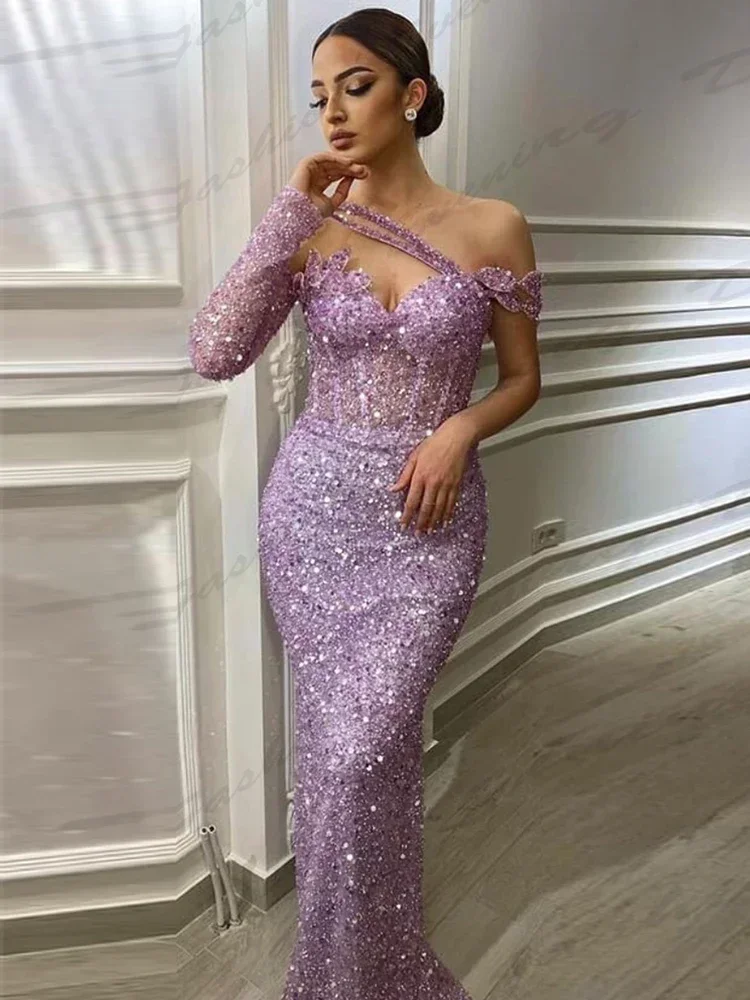 Customized Sexy New Party Evening Dresses Female Luxurious Sparkling Beading Elegant Off The Shoulder With Sleeves Prom Gowns Fo