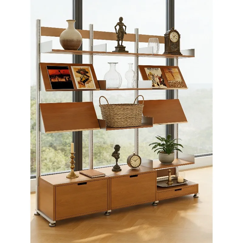 Solid wood perforated board storage shelves, living room multi-layer display racks, floor-to-ceiling bedroom hangers
