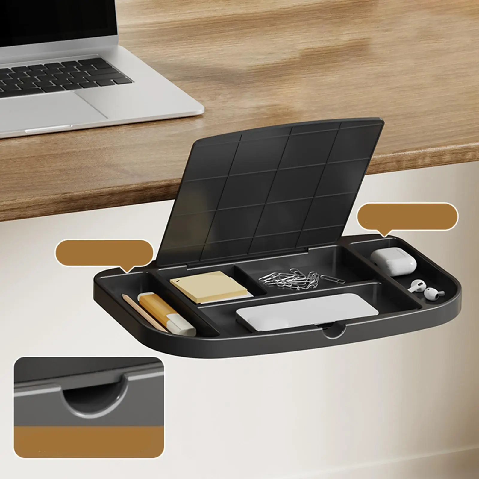 

Поднос для мыши под столом, компактный, простая установка, регулируемый универсальный зажим на настольном органайзере, органайзер для хранения для спальни