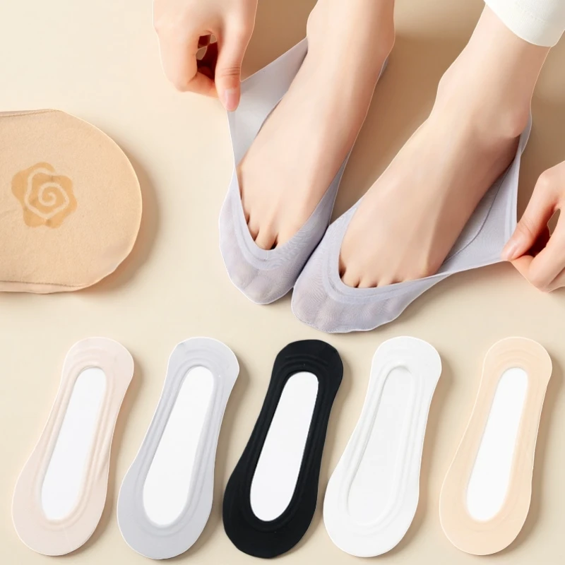 3/5/10 paia, calzini ultra sottili da donna, calzini invisibili a taglio basso, calzini invisibili con silicone antiscivolo per evitare lo scivolamento del tallone