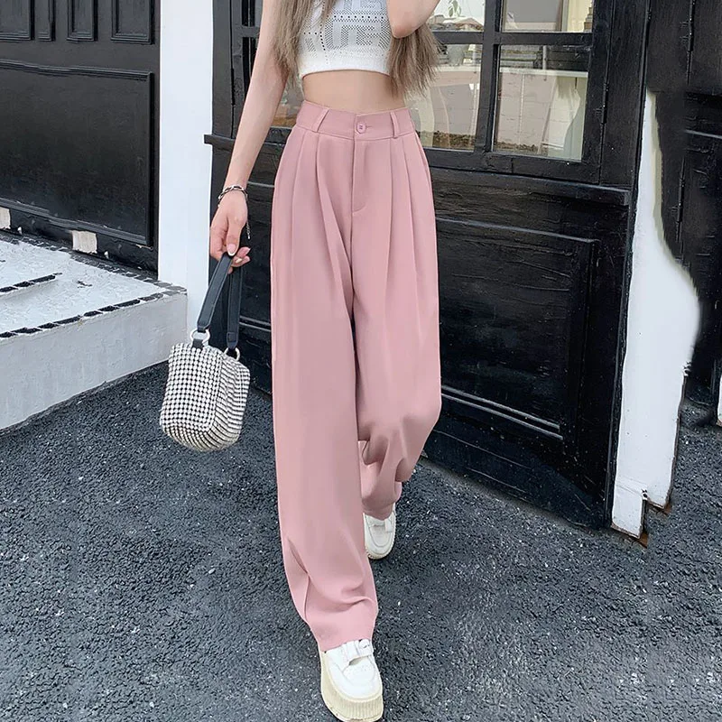 Casual Lose Anzug Hosen Damen Solide Einfache Breite Bein Hosen Koreanische Elastische Hohe Taille Gerade Hosen Frauen Herbst