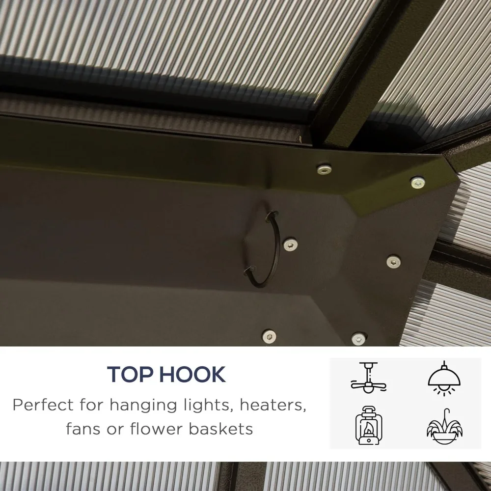 

10' x 12' Hardtop Gazebo Canopy with Polycarbonate Roof, Aluminum Frame, Permanent Pavilion Outdoor Gazebo, Customized