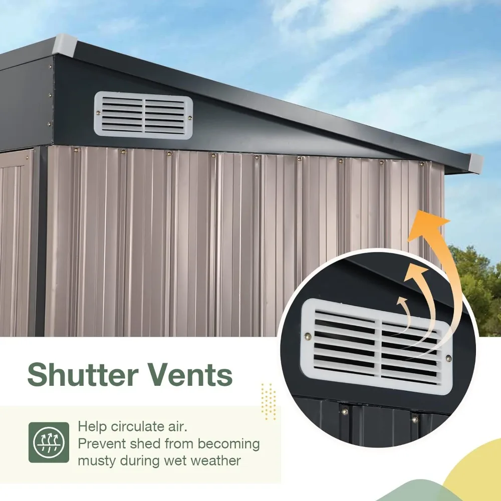 Lawn Garden Shed Outside Sheds & Outdoor Storage Galvanized Steel W/Lockable Door for Backyard Patio Tools Brown Buildings Booth