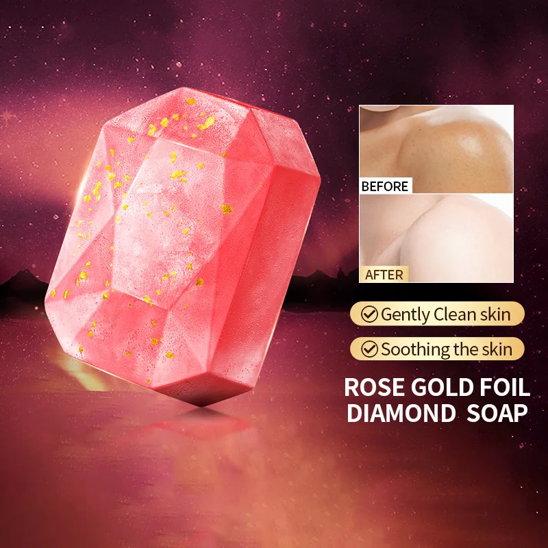 SADOER Diamond Essential Oil Soap, Rose & Cherry Blossom Scented Handmade Bar for Face & Body, Luxury Care
