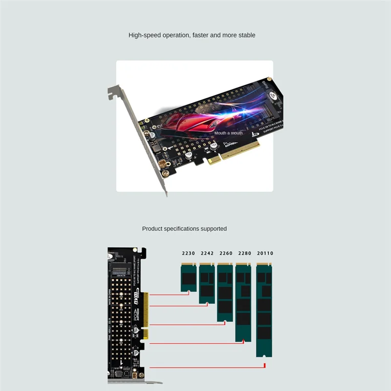 محول توسيع PCI-E X8 ، NVME M.2 M مفتاح SSD ، بطاقة تقسيم NVME المزدوجة