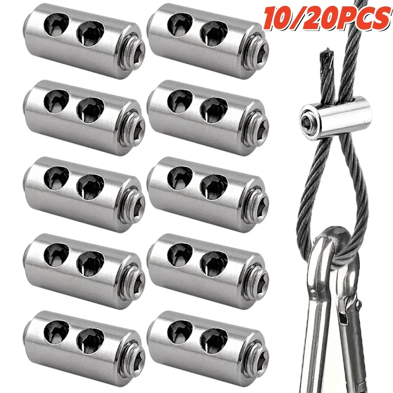 10/20pcs Double Hole Wire Rope Locks,1-3mm Cable Clamps,Stainless Steel Cable Fastener,Adjustable Screw Metal Clip Sling Fitting
