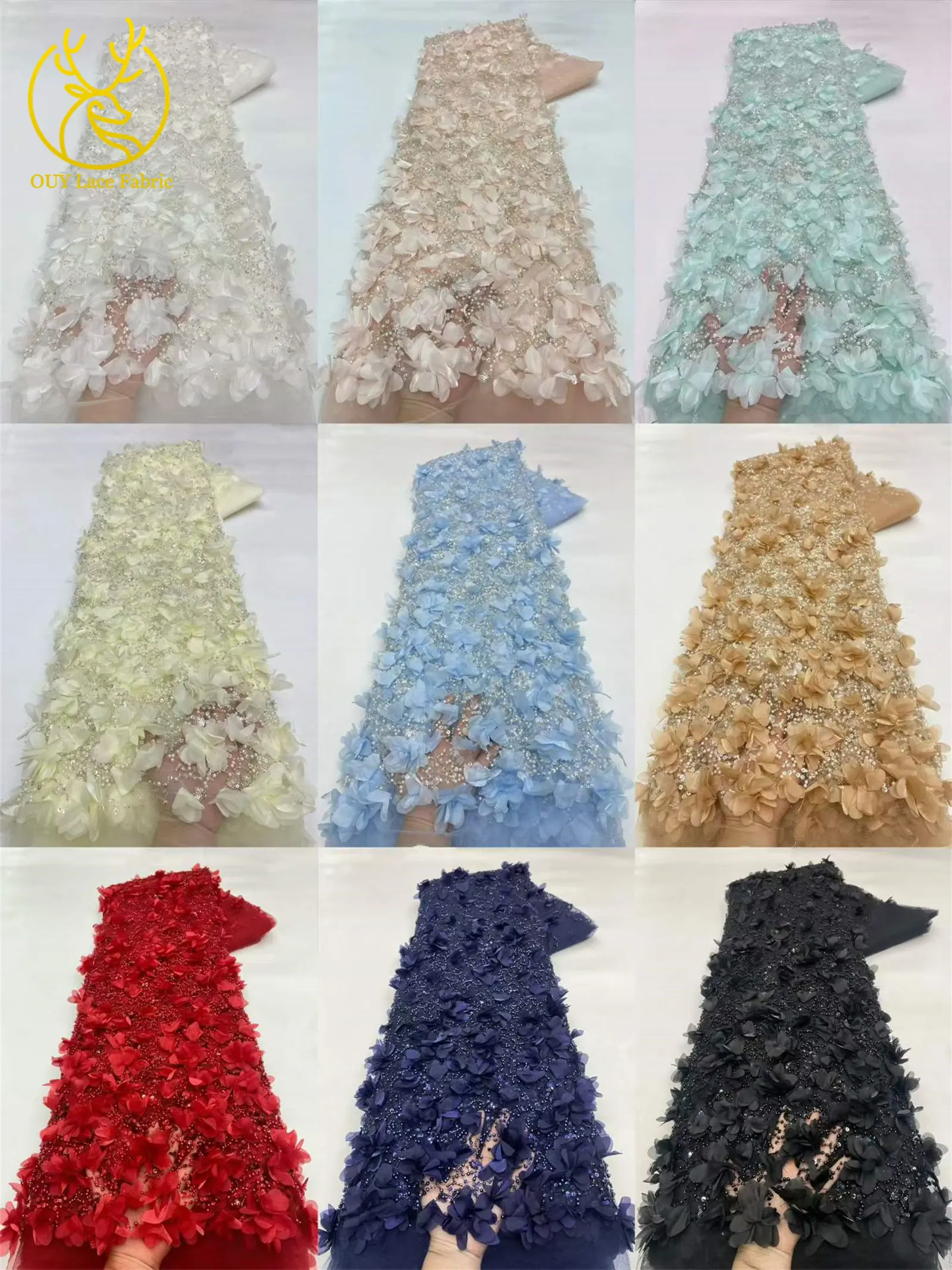 Afrikanischer Perlen-Pailletten-Spitzenstoff 2026 Schwarz 3D-Blumenstickerei Afrikanischer Spitzenstoff für Hochzeitskleid-Dekoration und Näharbeiten – Detail 25