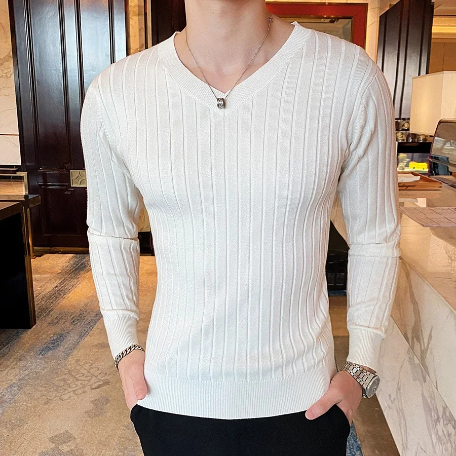 New Style Men's Autumn Winter Keep Warm Slim Fit V-neck Knit Shirts/Male High Quality Tight Set head Sweaters Man Clothing