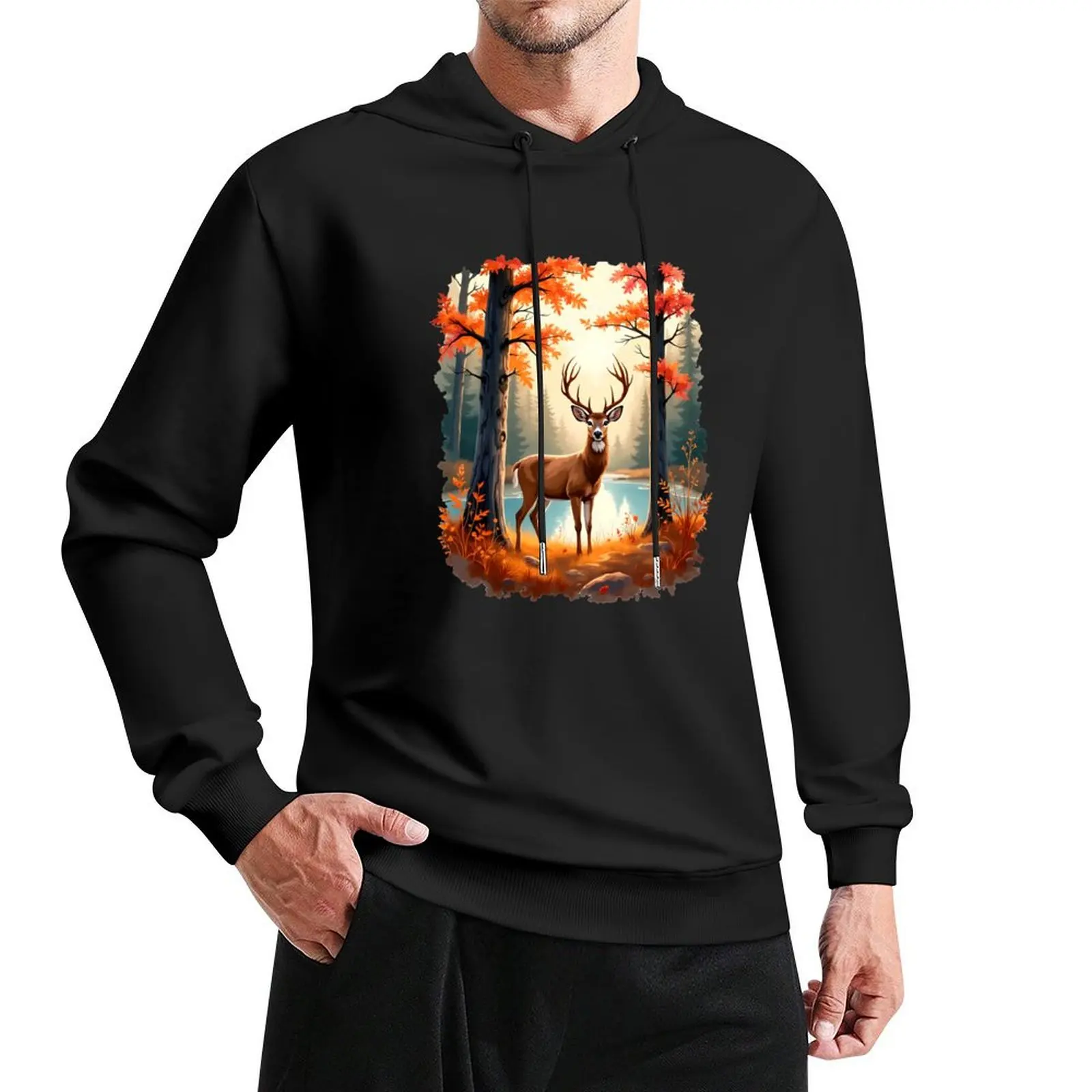 

The majestic deer and the magical colors of autumn Pullover Hoodie anime clothing fashion men men's hoodie sweatshirt