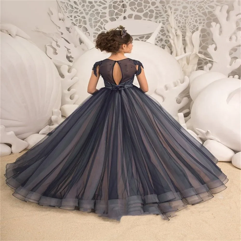 

Crystal Pleat Ball Flower Girl Dresses For Wedding Appliques Gown First Communion 2023 Dress For Kids Pageant Party