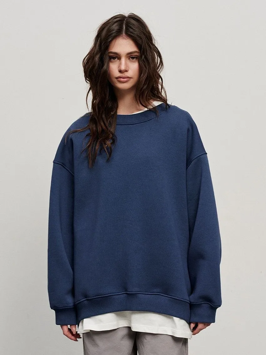 Round Neck Pullover Hoodie Mid Length Alternative Street with Loose Fit Single Regular Thickness Streetwear Women Sweatshirts