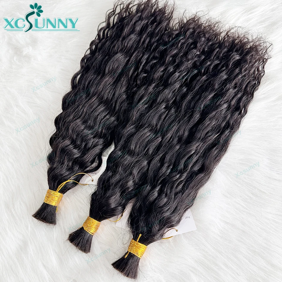 Bulk Human Hair For Braiding Wet And Wavy Braiding Human Hair Extensions Bundles Curly Bulk Hair For Boho Braids Double Drawn