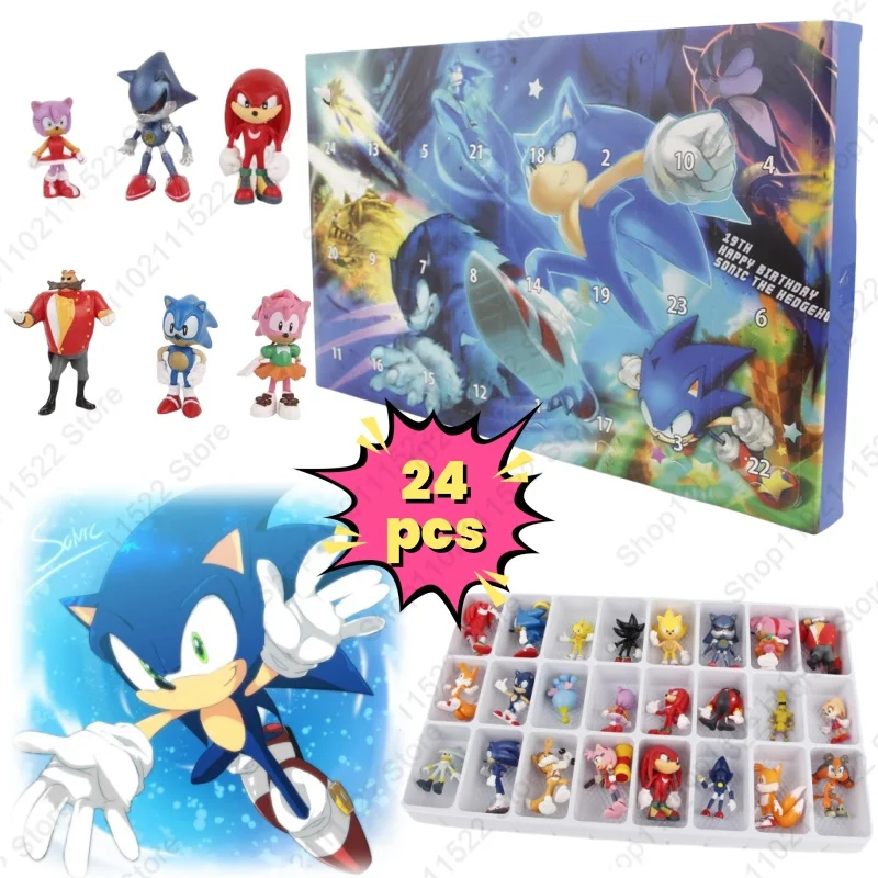 24pcs The Hedgehog Christmas Advent Calenda Figures Toys Sonics Halloween Calendar Box Kawaii Model Doll Kids Gifts