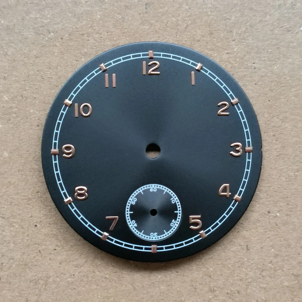 لا يوجد شعار 37 ملم قرص ساعة إكسسوارات الساعة قرص أسود رقم ذهبي وردي سمك 0.4 ملم مناسب لحركة ETA6498 ST3621