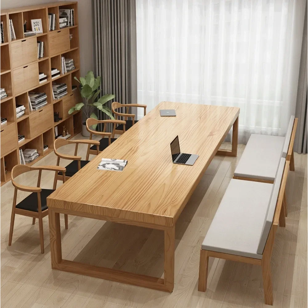 Modern minimalist solid wood office desk and chair combination, office staff, business training conference table, library readin
