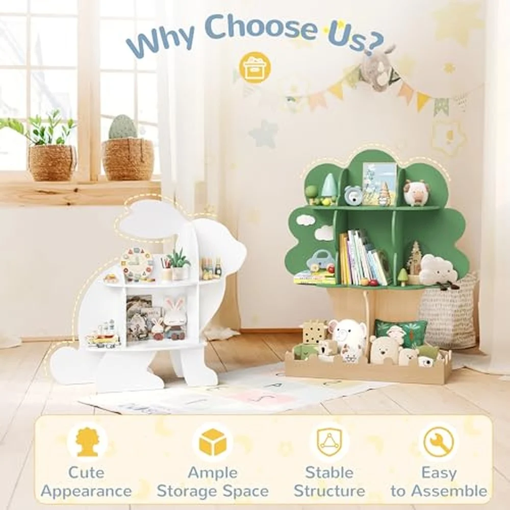 Tree Kids Bookshelf with Bottom Fence Toddler Bookshelf for Kids Baby Montessori Bookshelf and Toy Storage Wooden