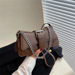 Solid color Women Chain Shoulder Side Bag Small PU Leather Handbag Wallet Vintage Luxury Brand Lady Flap Crossbody Sling Bag