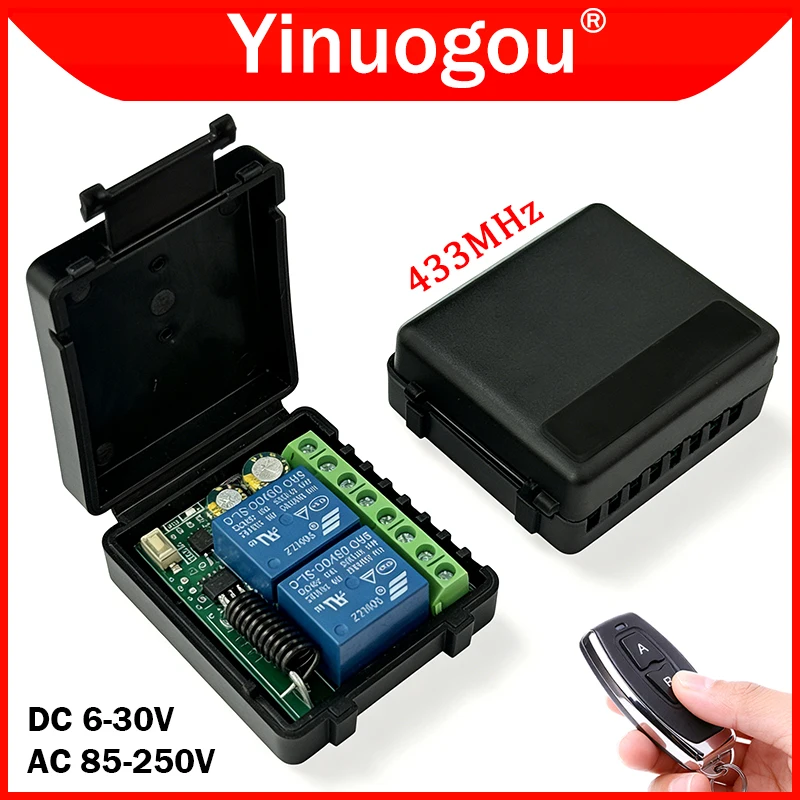 433MHz RF EV1527 Remote Control 2 Channels Multifunction Relay Receiver for Garage Door Gate Light LED Motor Signal Transmission