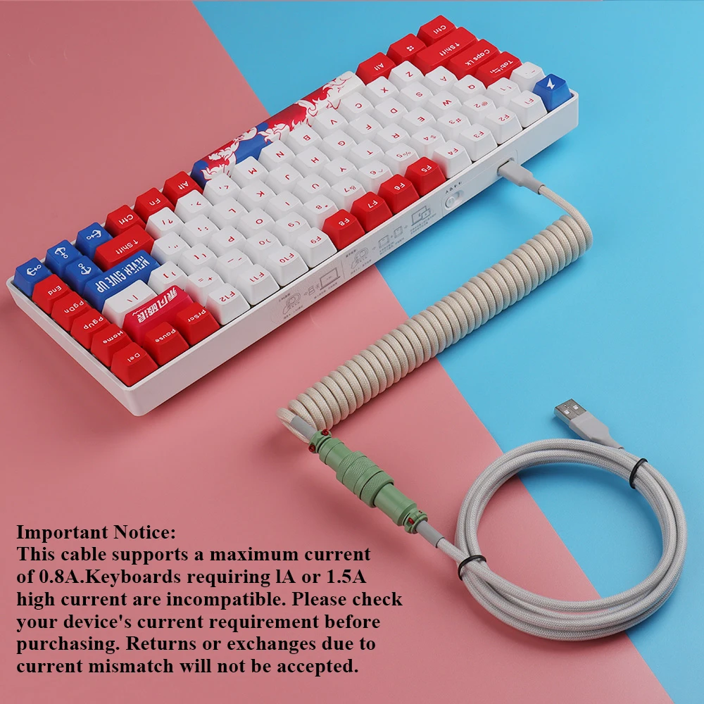 LANO Double Sleeves PET Colorful Finish GX16 Aviator Cable Type C Metal Texture Coiling Usb C Coiled Mechanica Keyboard Cable