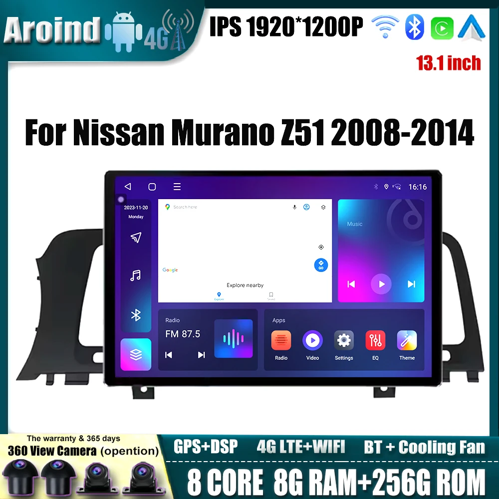 

Car Radio 13.inch For Nissan Murano Z51 2008-2014 Multimedia Player Android Auto Wireless Carplay GPS Navigation Bluetooth Tools
