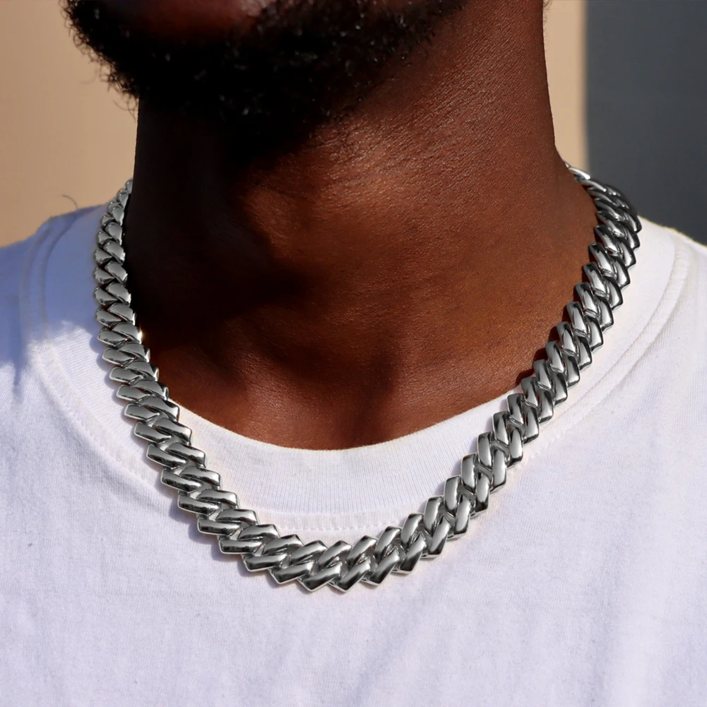 Hip Hop Gold Plated Cuban Chain Necklace Men Women 14MM Chunky Rhombus Rapper Necklace Hiphop Jewelry Wholesale