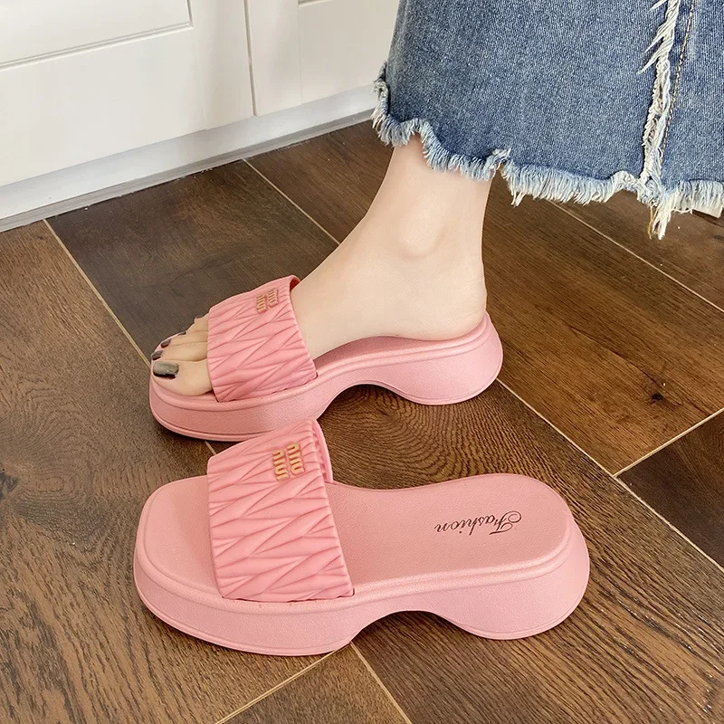 2024 Summer Women\'s Open Toe Casual Slippers Women Fashion Platform High Heel Female Slides Shoes Comfortable Wedge Sandals