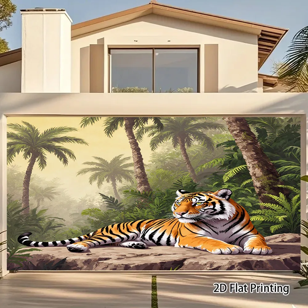 2D Flat, 1pc Tiger in Ancient Forest Wall Banner - UV Printed Polyester Decoration with Tropical Jungle Scene, No Electricity Ne