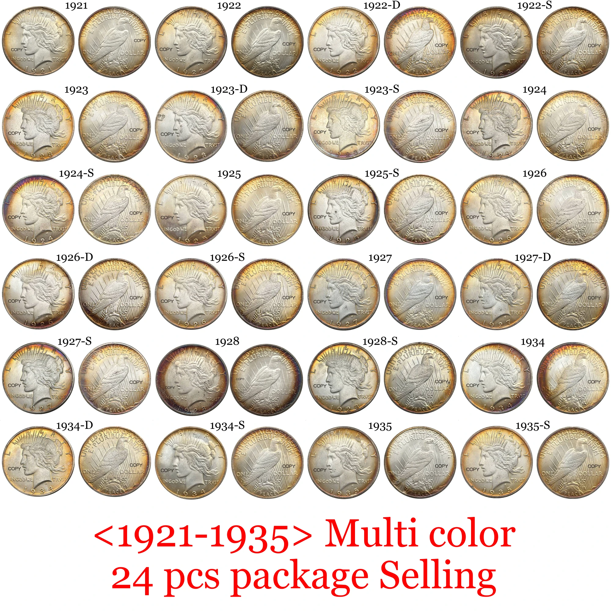 

США 1921-1997 24 шт. Продажа 1 доллар мира посеребренная американская копия памятной монеты США Ww2 Liberty монеты