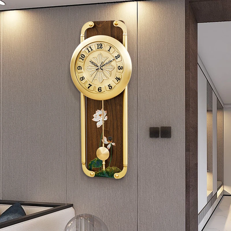 New Chinese swing clock light luxury atmosphere solid wood living room home modern decoration clock wall hanging