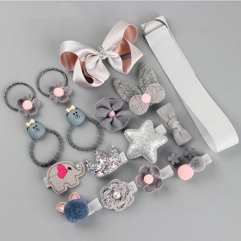 18 Pcs Hair Clip Set Cute Hair Accessories Girl Cartoon Hair Clip Headwear Bow Flower Animal Hairpin Hair Ring Box Not Included