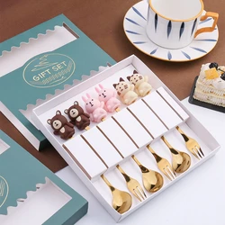 4pcs/6pcs Cute Doll Fork Spoon Gift Tableware Set Fruit Spoon Fork Coffee Spoon Animal Spoon Companion Gift Set.