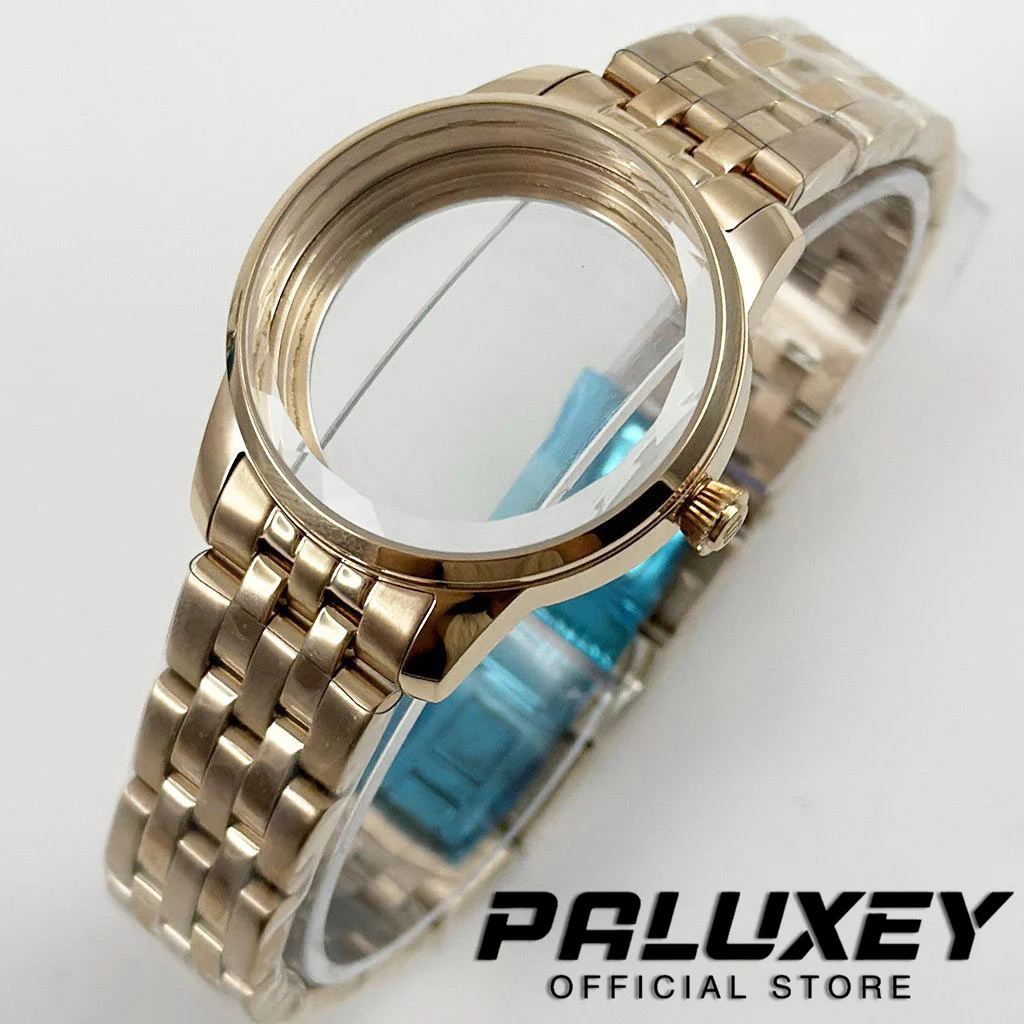Rose Gold Diamond Edge Glass Cocktail 33MM Ladies Women's Cocktail Case For NH35 NH36 NH38 4R35 Movement Watch Box Watch Case