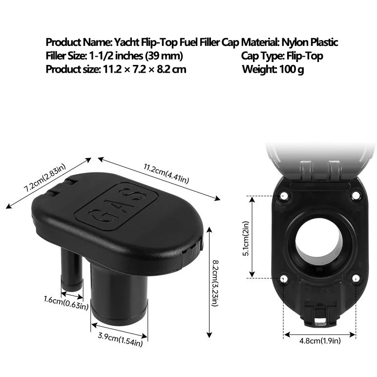 New Yacht Flip-top Fuel Filler Marine Deck Filling Port Integrated Gas Vent Nylon Fuel Tank Assembly Components