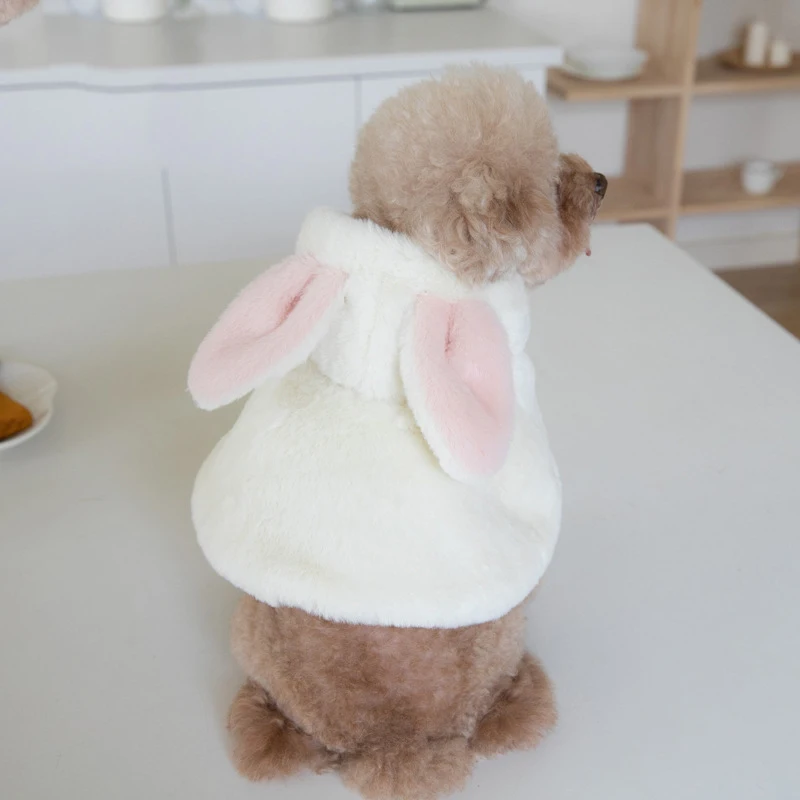 Warm Winter Pet Clothing Plush Rabbit Dog Outside Christmas Cloak New Year\'s Coat Windbreaker Plus Fleece Thick Warm Coat Gift