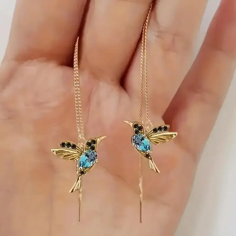 Elegant Hummingbird Threader Earrings Long Chain Bird Dangle Earrings Lightweight Jewelry for Women