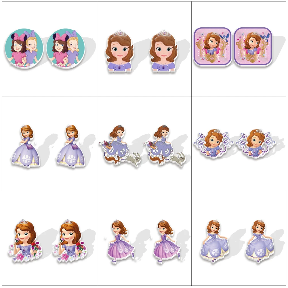 

W Cute Disney Princess Sophia Cartoon Figure Character Women Stud Earrings Girl Acrylic Earring Jewelry for Women Gift