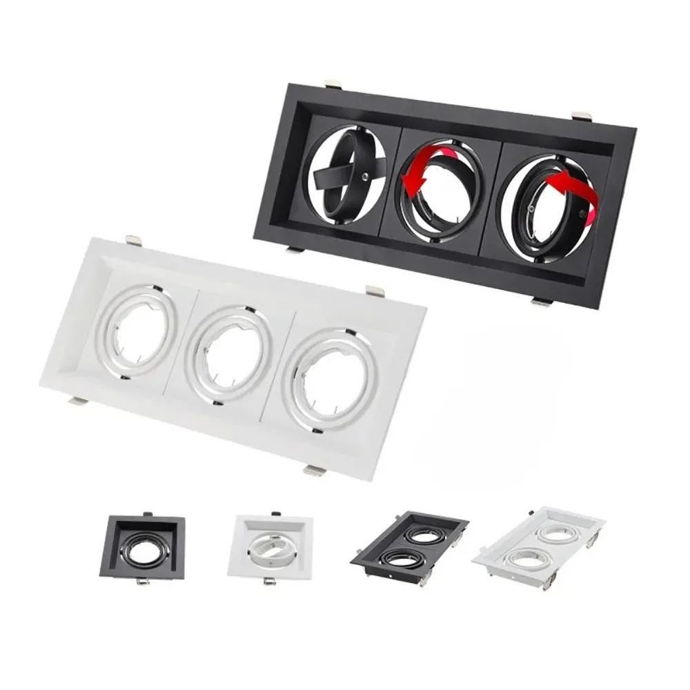 Adjustable Recessed Downlight, Square LED Spot Light Frame, GU10 MR16 Holder for Commercial Lighting, White Black