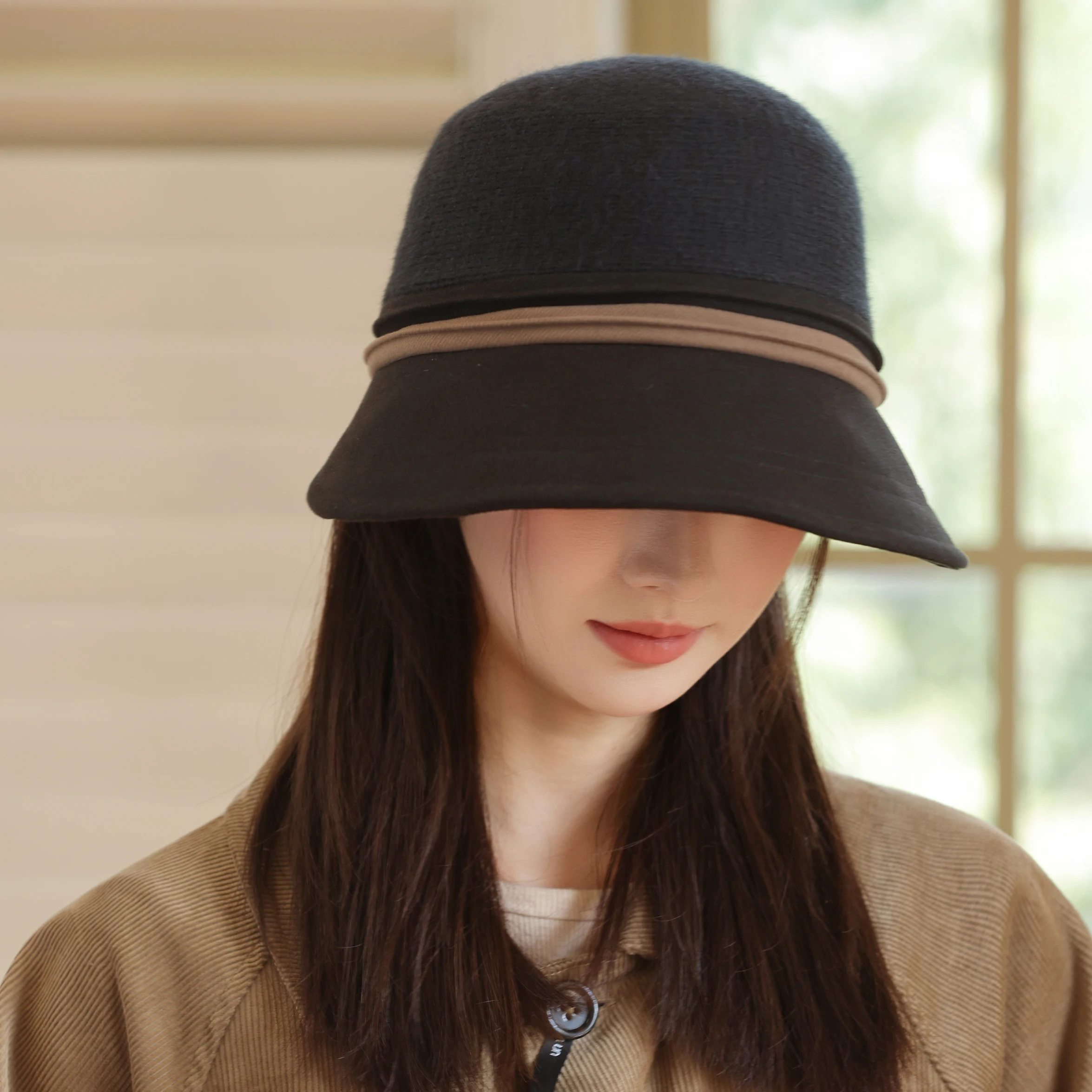 HT5016 Eimer Hut Hohe Qualität Herbst Winter Wolle Hüte für Frauen Damen Packbare Breite Krempe Hut Weibliche Elegante Angeln Eimer Kappe – Detail 4