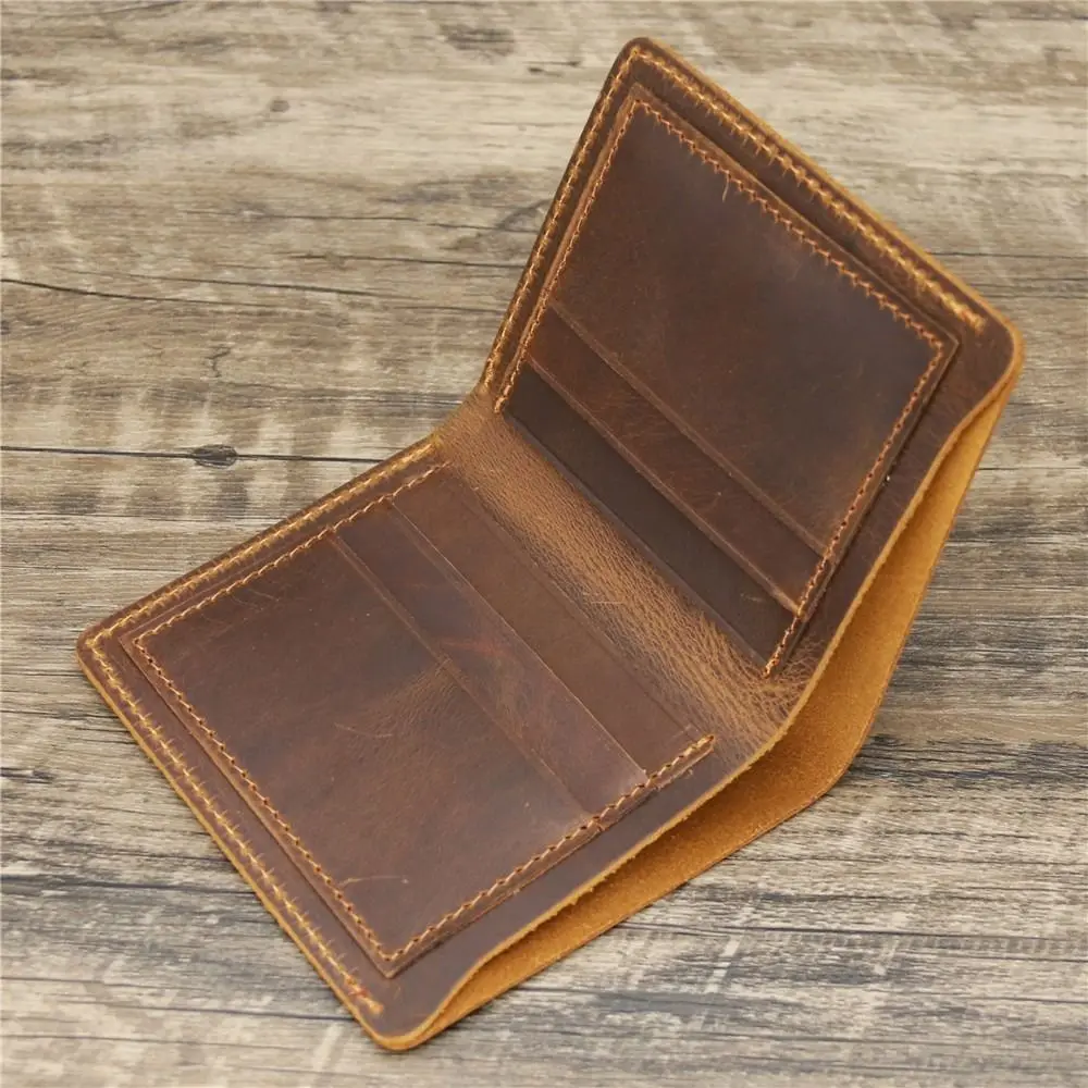Bifold Design Men Genuine Leather Wallet Short Style Retro Handmade Wallet Minimalist Lightweight Card Bag Business
