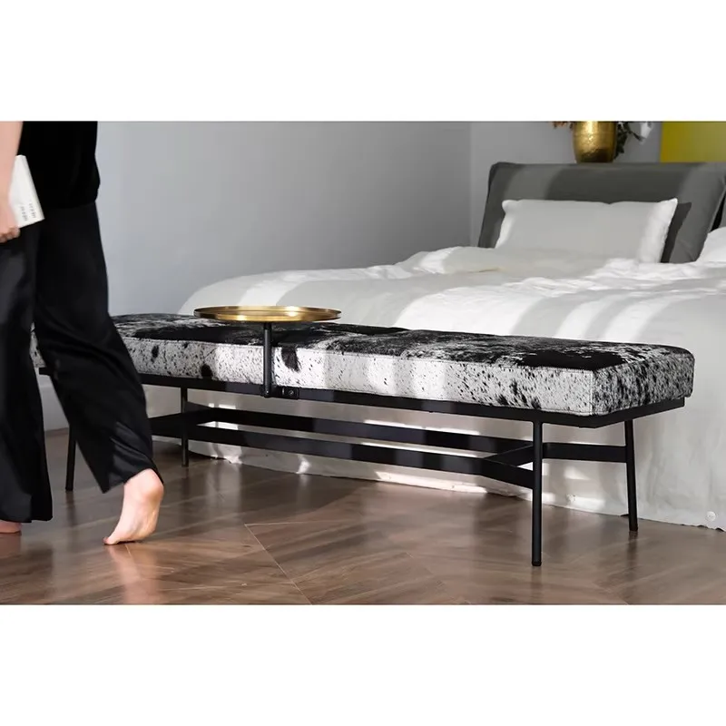 Luxury-Style Furniture Home Bedroom Long Bench Customized Cowhide Hand-Stitched Edge Binding Changing Room Shoe-Changing Stool