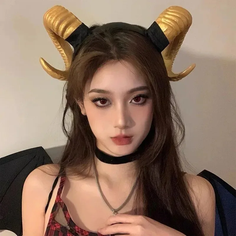 Halloween Black Demon Wild Horn Headband Gothic Animal Sheep Devil Horns Headband Cosplay Headwear Carnival Costume Props