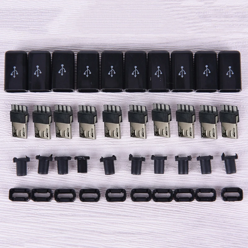 10pcs/ Sets 4 in 1 DIY Micro USB Welding Type Male 4 Pin Plug Connector w/Plastic Cover white/black